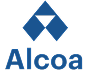 Blue Alcoa logo featuring a stylized geometric shape resembling a diamond or two triangles, with the word "Alcoa" written beneath it.