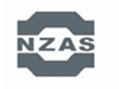 The image shows the NZAS logo, featuring the acronym "NZAS" in white, centered between two thick, stylized, horizontal gray shapes resembling brackets or a factory-like design.