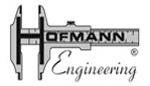 Logo of Hofmann Engineering featuring a caliper design. The word "Hofmann" is integrated into the caliper, and "Engineering" is written in a cursive font below it.