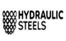 Logo with a cluster of overlapping circles on the left, resembling a pattern of rings. To the right, bold text reads "HYDRAULIC STEELS." The design is simple and monochrome.