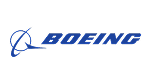 Blue Boeing logo with a stylized aircraft orbiting the letter "B" on a white background.