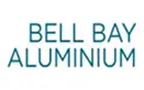 The image shows the words "BELL BAY ALUMINIUM" in uppercase teal letters on a white background.